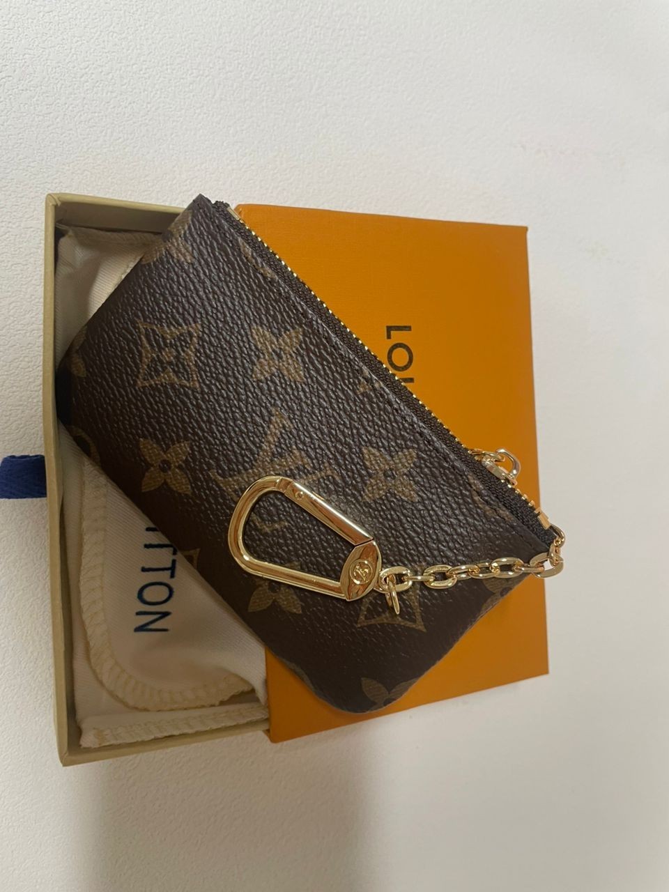 Authentic Louis Vuitton Monogram Key Pouch Pochette Cles Coin Purse W/Box & Bag
