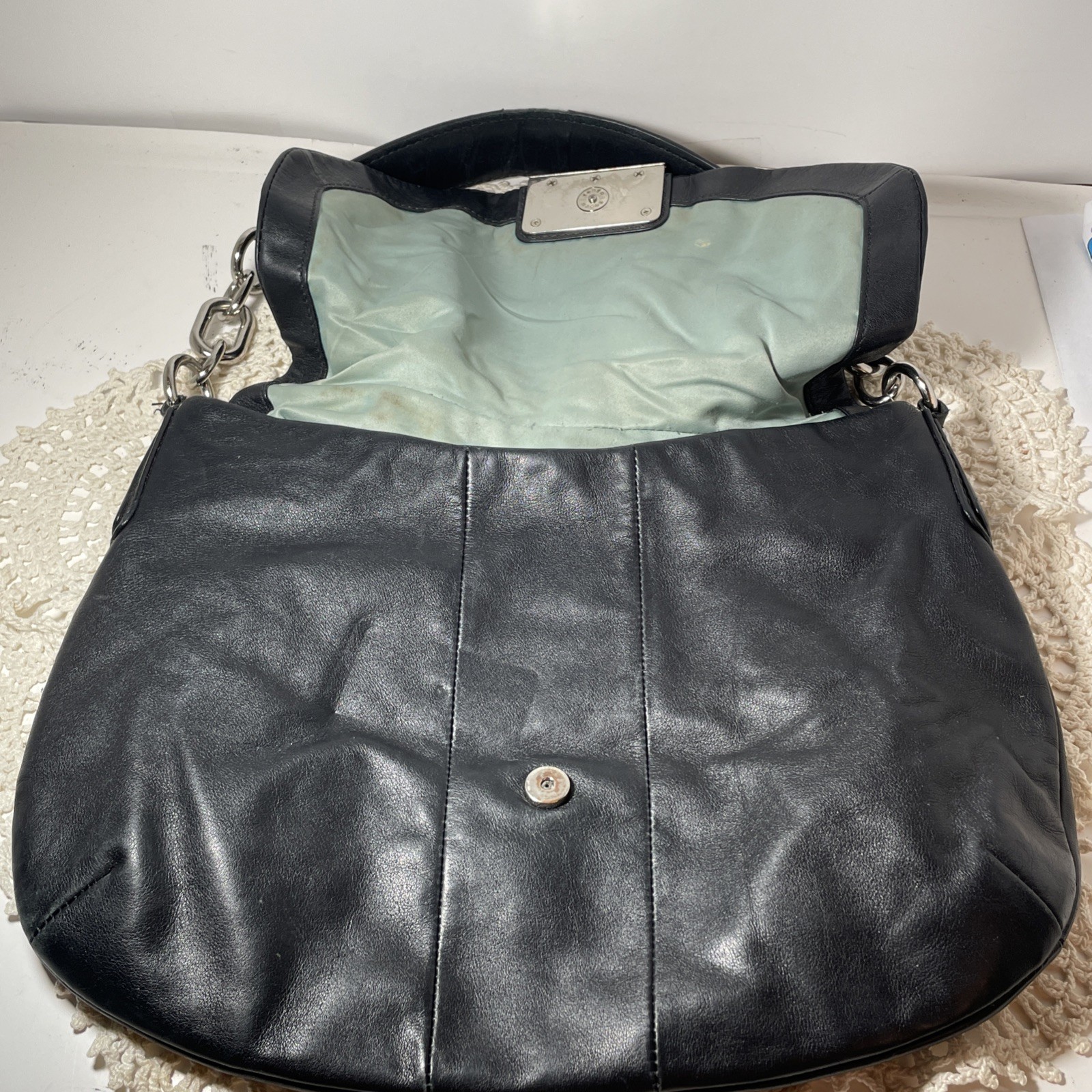 Coach Leather Shoulder Bag Kristin Purse Black 15336, Hobo Style w/ Silver Lock