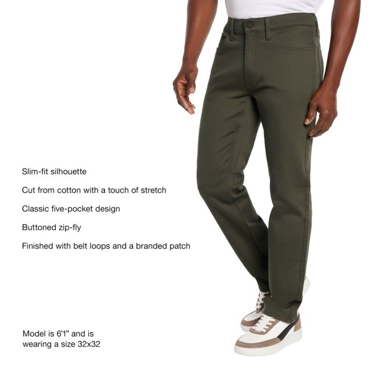 Men’s Express Slim Fit 5 Pocket Olive Pants 34 X 32 NWT MSRP 88.00 Free Shipping