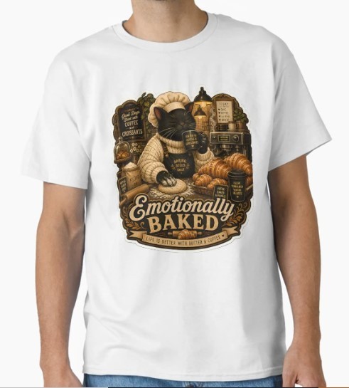 Emotionally Baked Luxury Bakery Cat Cozy Café Aesthetic Classic T-Shirt