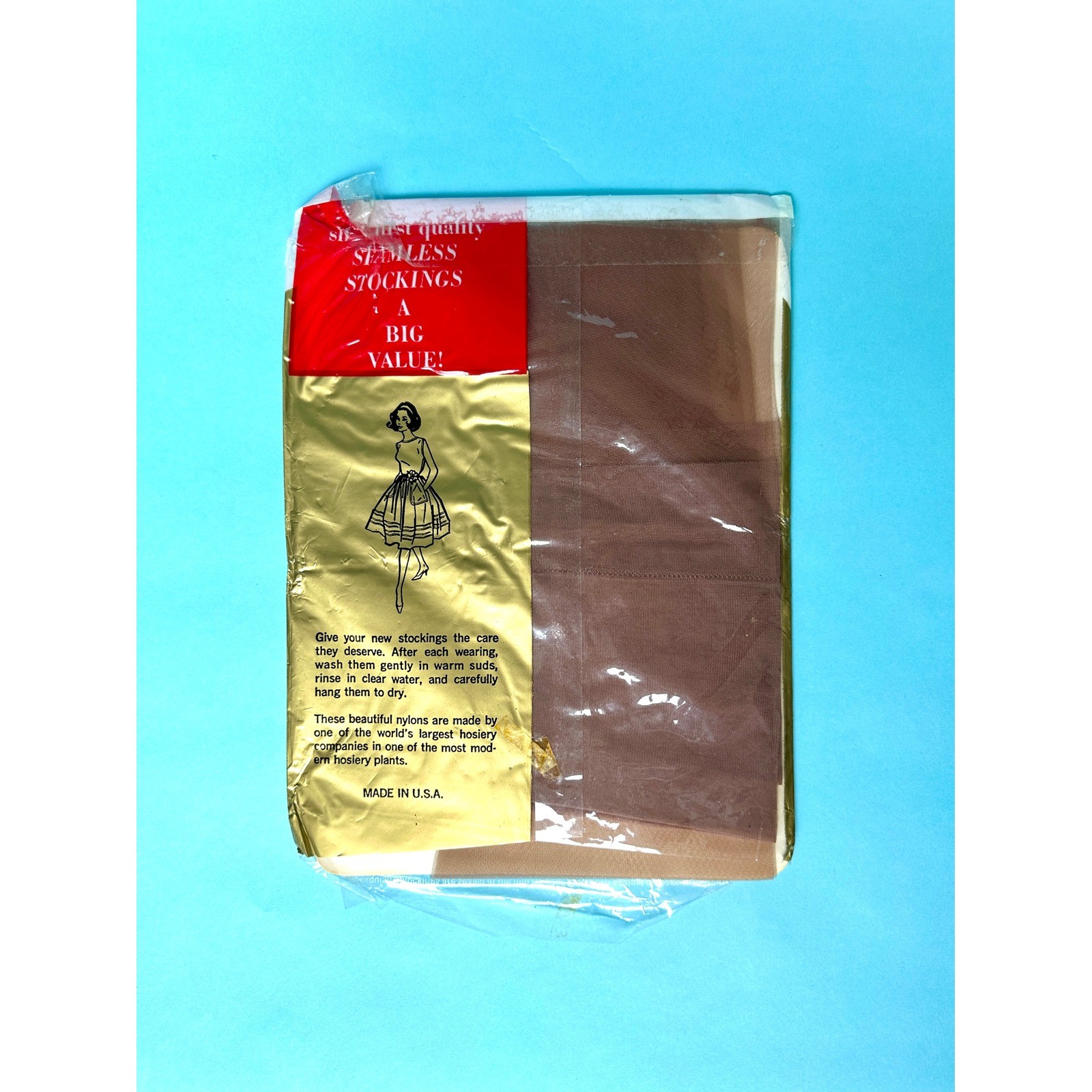 Vintage 1960s Glamalon Seamless Mesh Stockings Deadstock Run Resist Nylon Tan