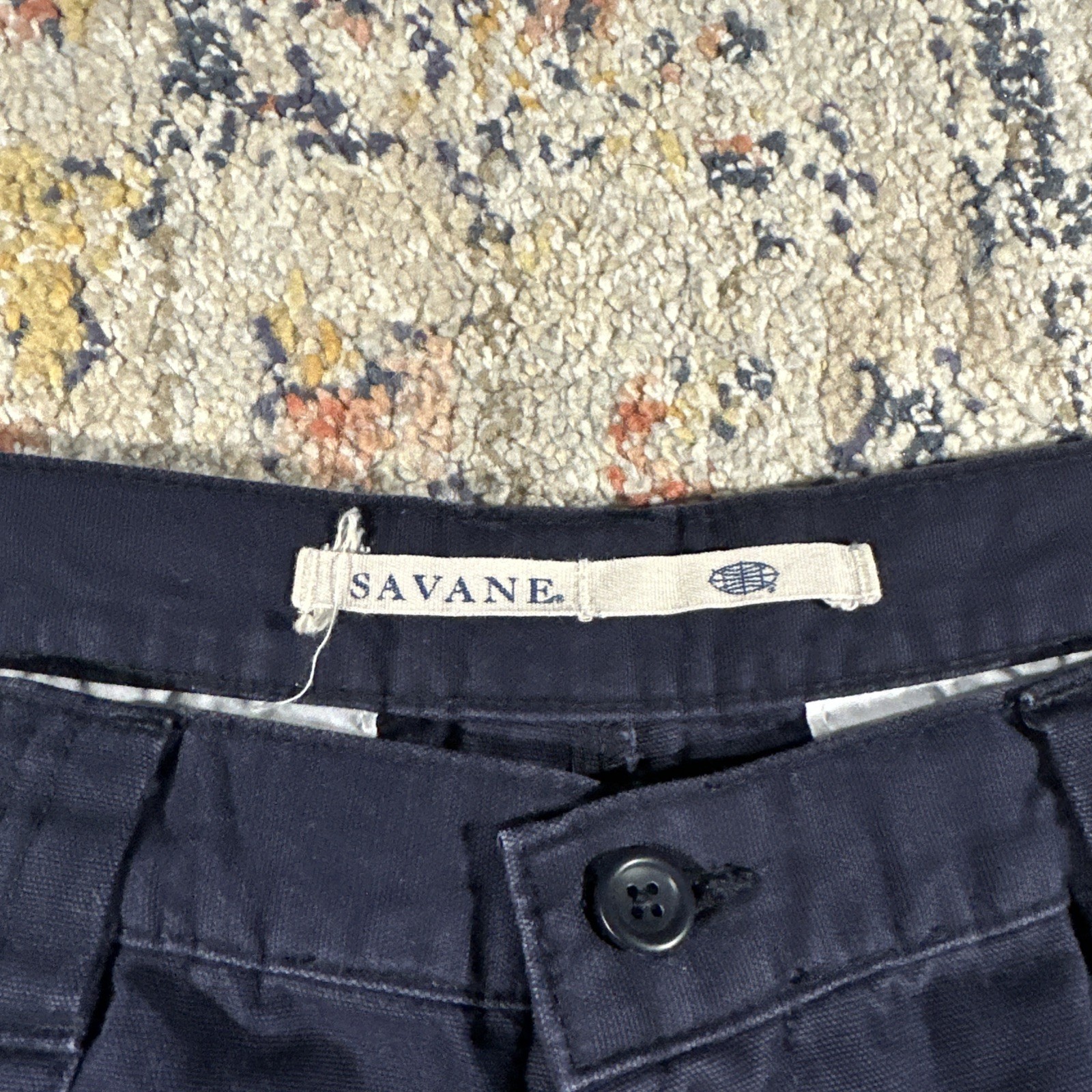 Savane Mens Cargo Shorts Navy Blue Cotton Canvas Elastic Waist Size 36 Camp