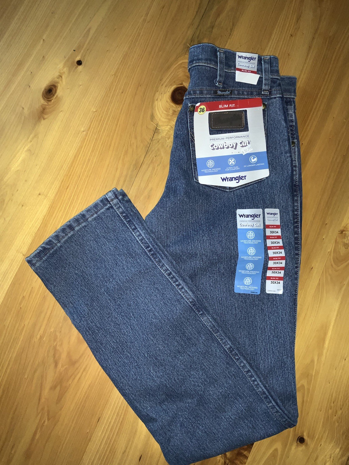 Wrangler, Cowboy Cut, Jeans, Men’s 30×34, Slim Fit, Moisture Wicking, Flex, NWT