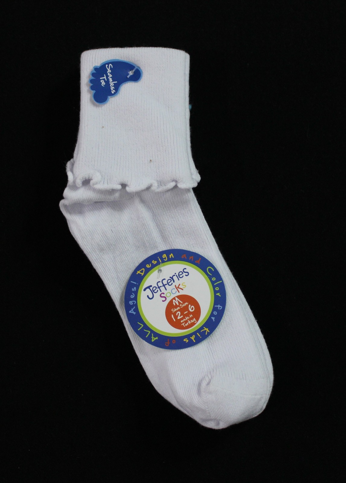 Jeffries Socks Girls’ 2-Pair Seamless Turn Cuff Socks DH3 White Medium NWT