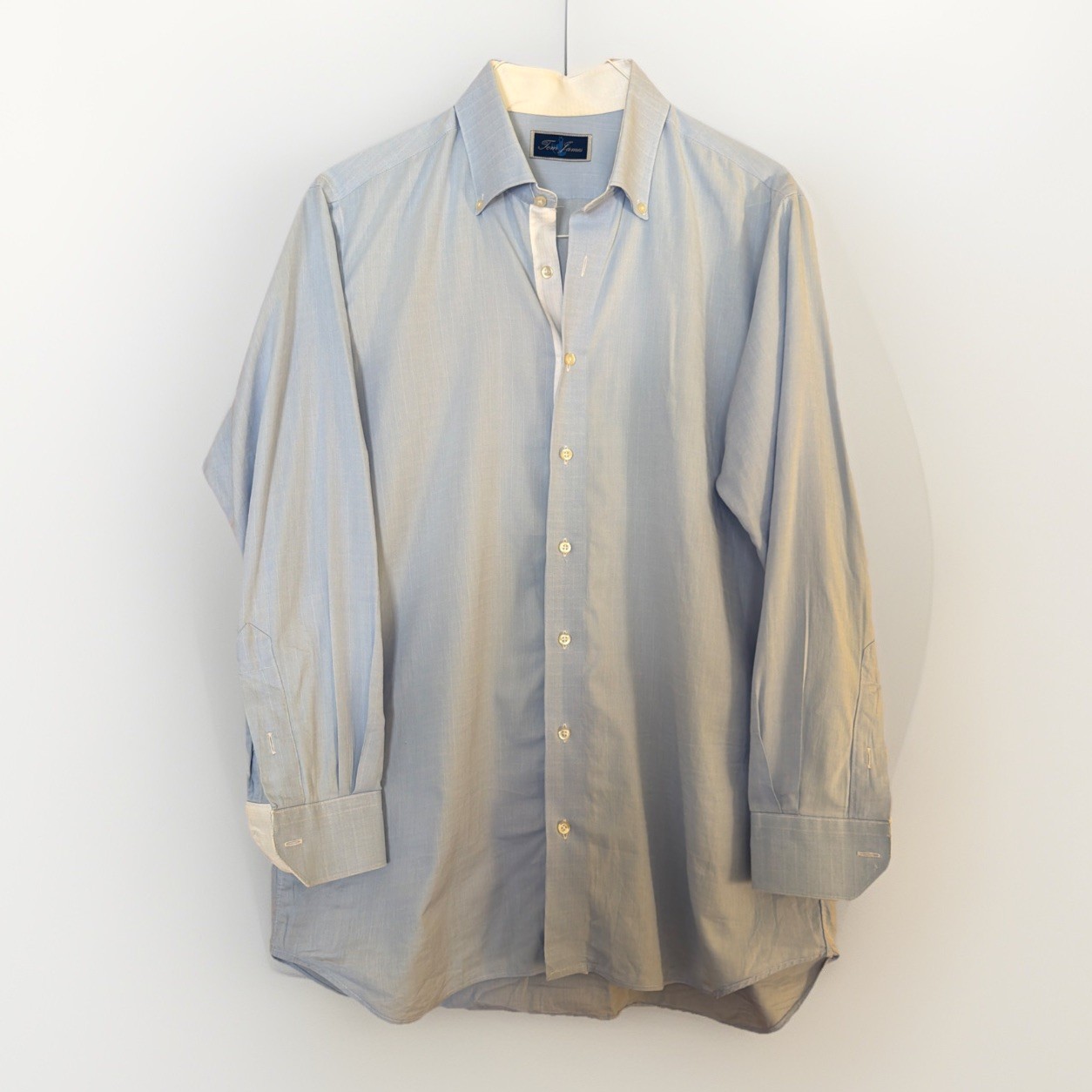Tom James Men’s Custom Linen Cotton Dress Shirt Blue Button Down 17 1/2