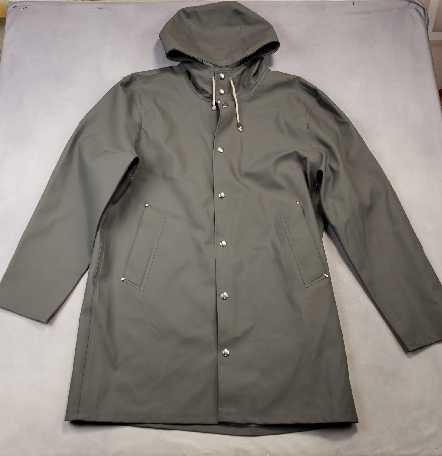 Stutterheim Coat Men’s 2XL (one size) Gray Hooded Rain Waterproof Rubberized