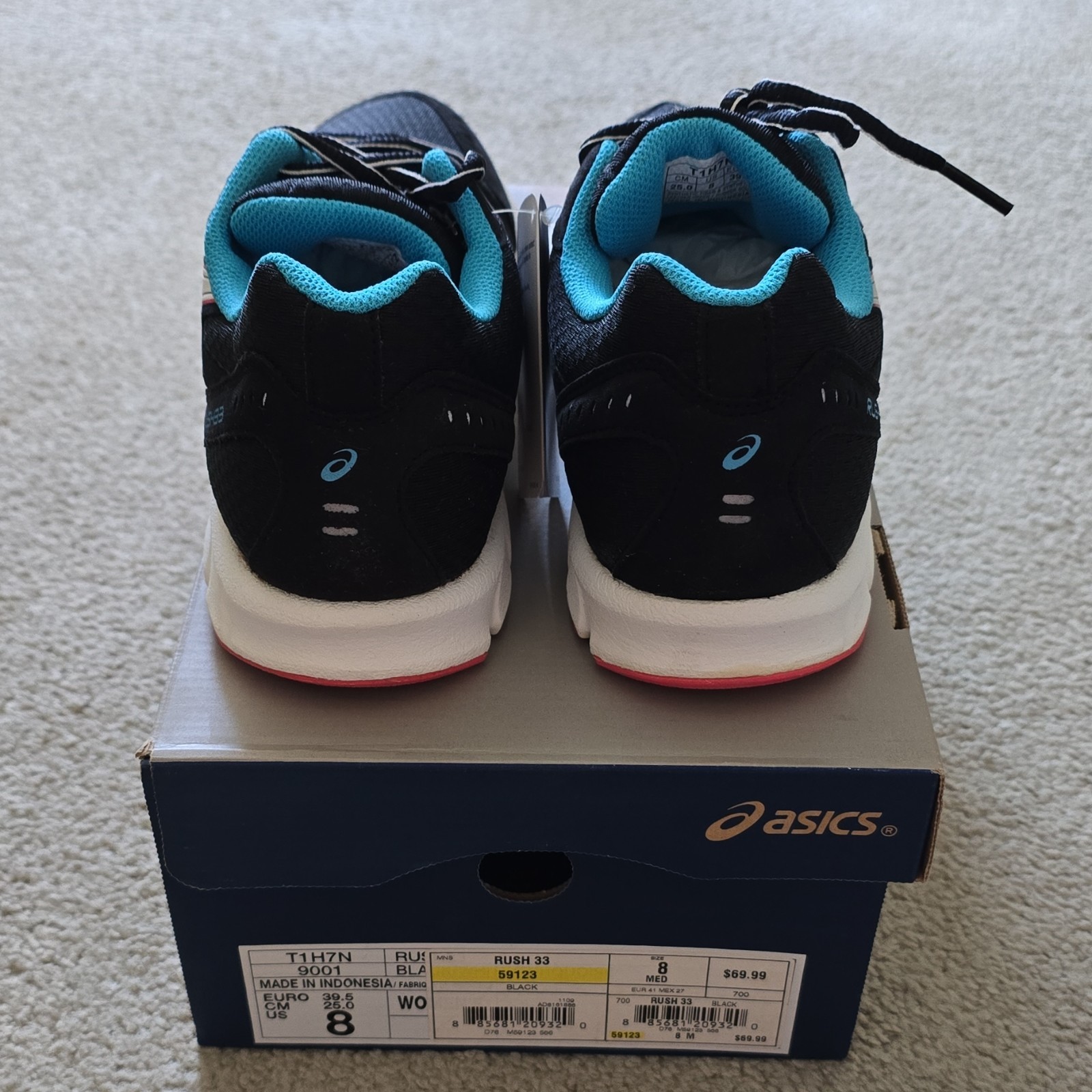 ASICS Women’s Black/Blue/Pink Low Top Lace-Up Athletic Sneakers Rubber Sole