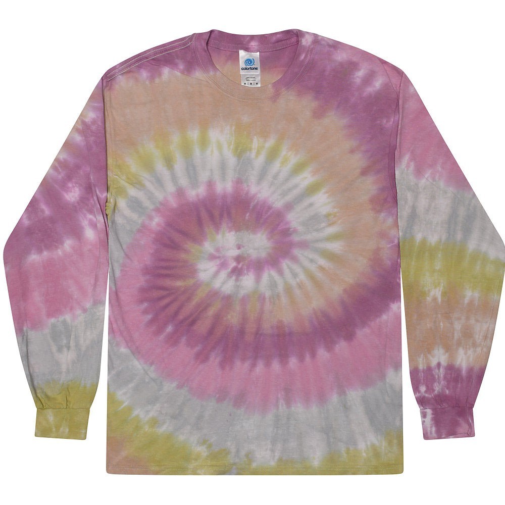 Long Sleeve Tie Dye T-Shirts Multicolor Adults & Kids Size Cotton Colortone