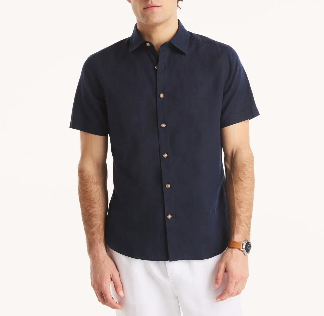 Nautica Men’s Breathable Lightweight Classic Fit Short Sleeve Linen Deck Shirt