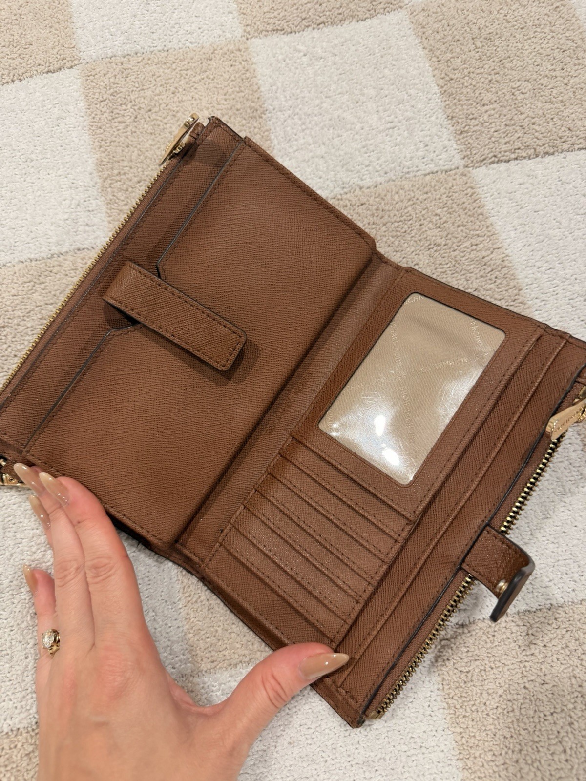 Michael Kors Brown Logo Zip Wristlet Wallet w/ Credit Card Slots