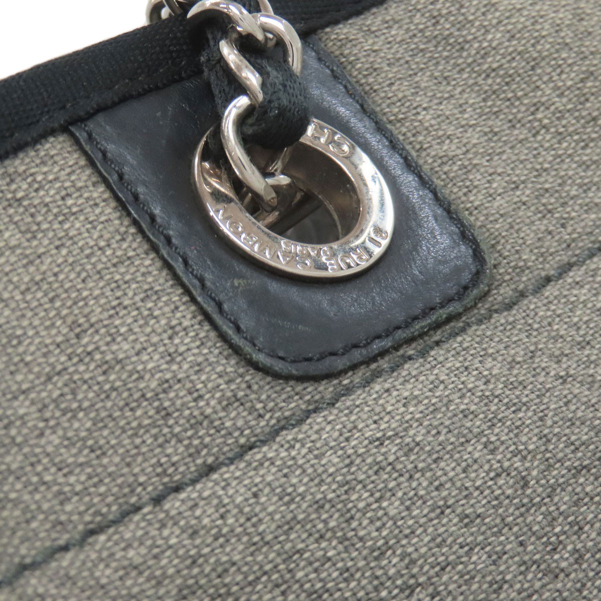 CHANEL Deauville SilverHardware Tote Bag Canvas Ladies [Used]