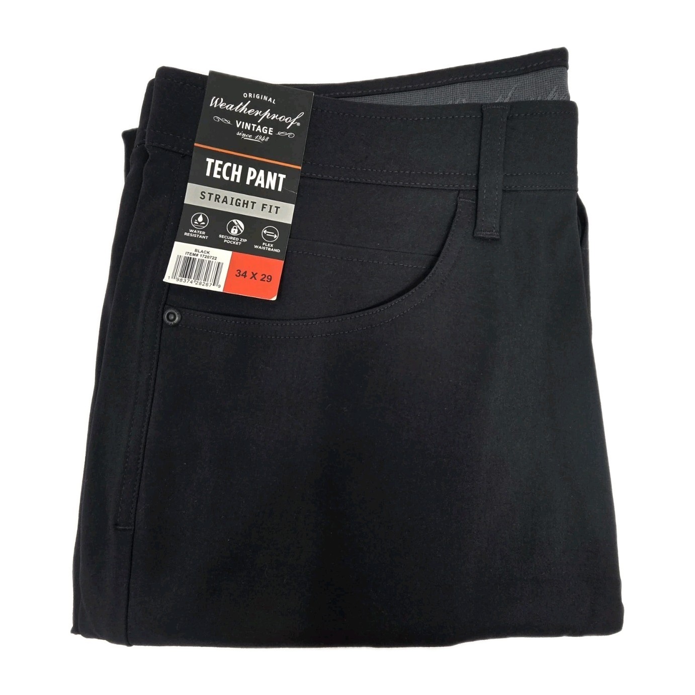Weatherproof Men’s Straight Stretch Tech Pant 34×29 Flex Waistband Zip Pocket