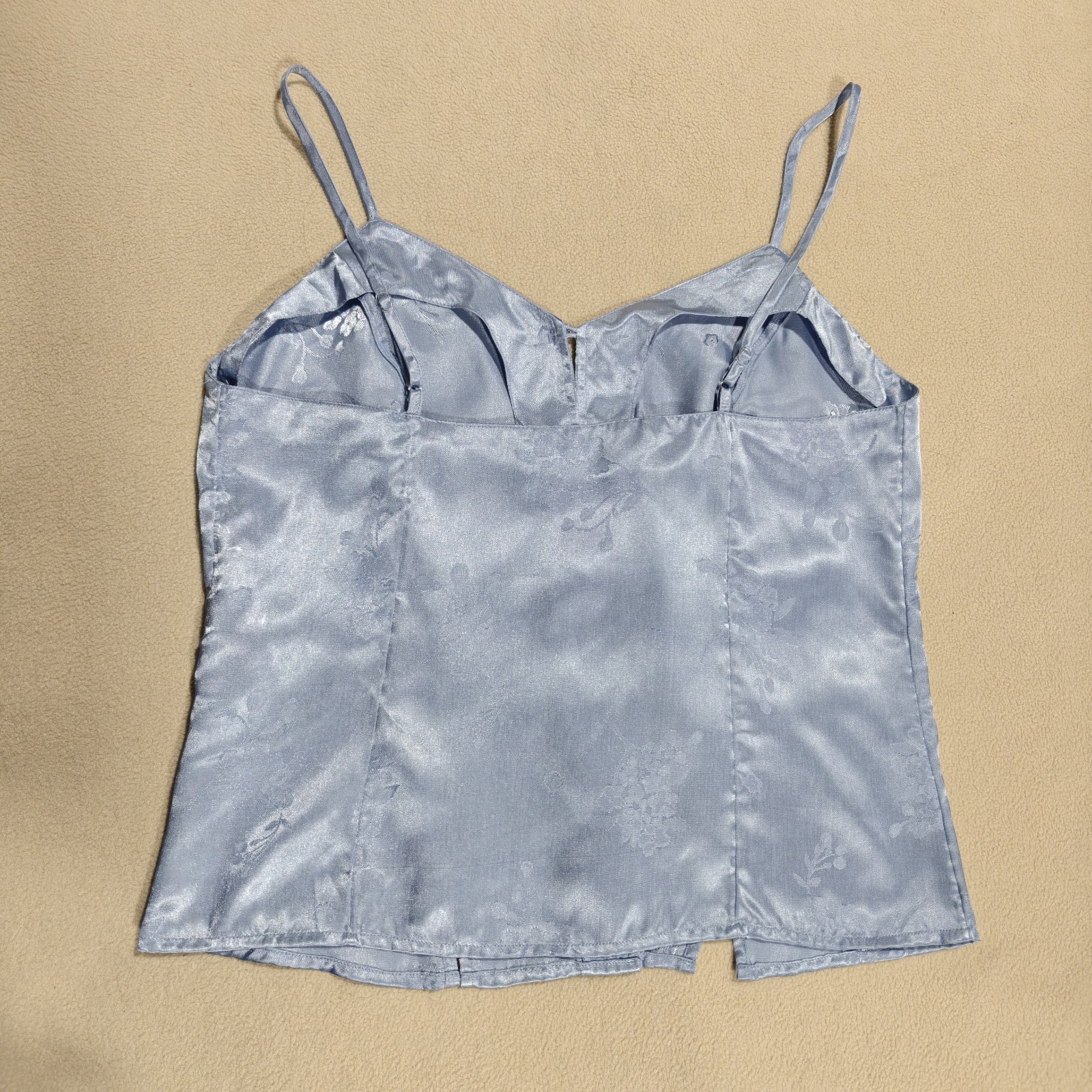 Vintage 90s Valerie Stevens Ice Blue Satin Floral Button Cami Size S Coquette