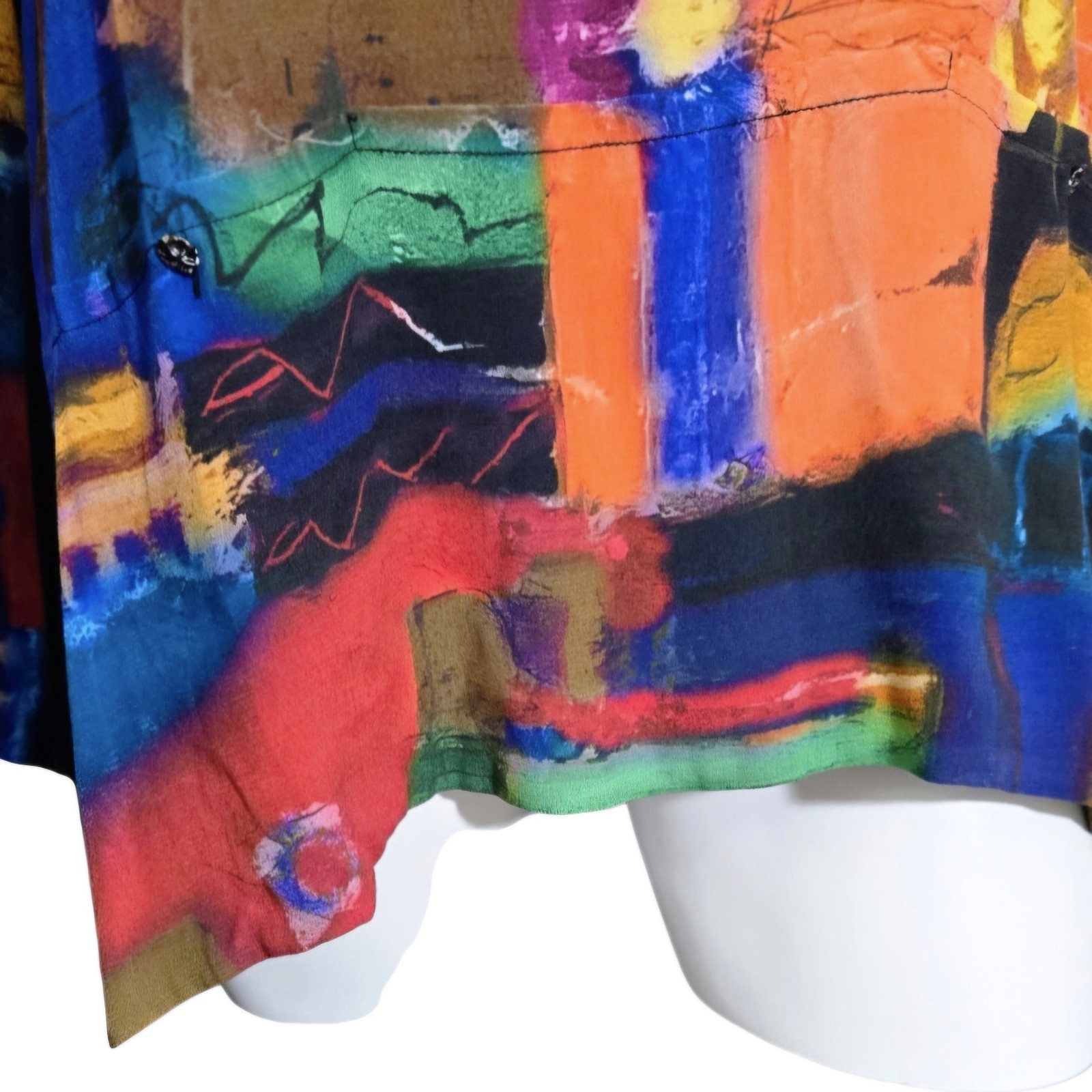 Lemon Grass NY Wearable Art Abstract Vibrant Colorblock V-Neck Tunic Top size XL