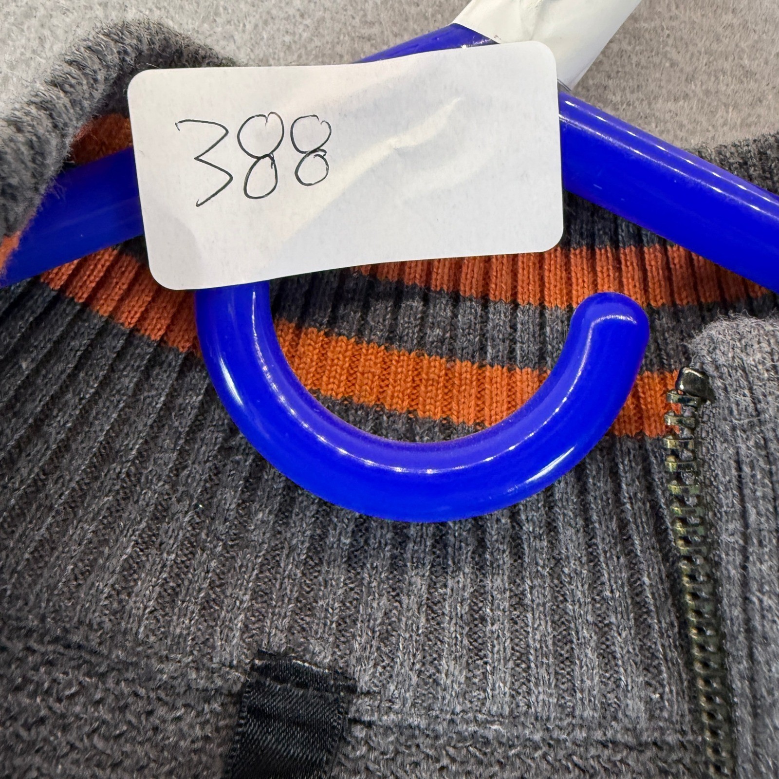 RVCA Mens Gray Ribbed 1/4 Zip Cotton Sweater Orange Stripe Cuffs Small PO