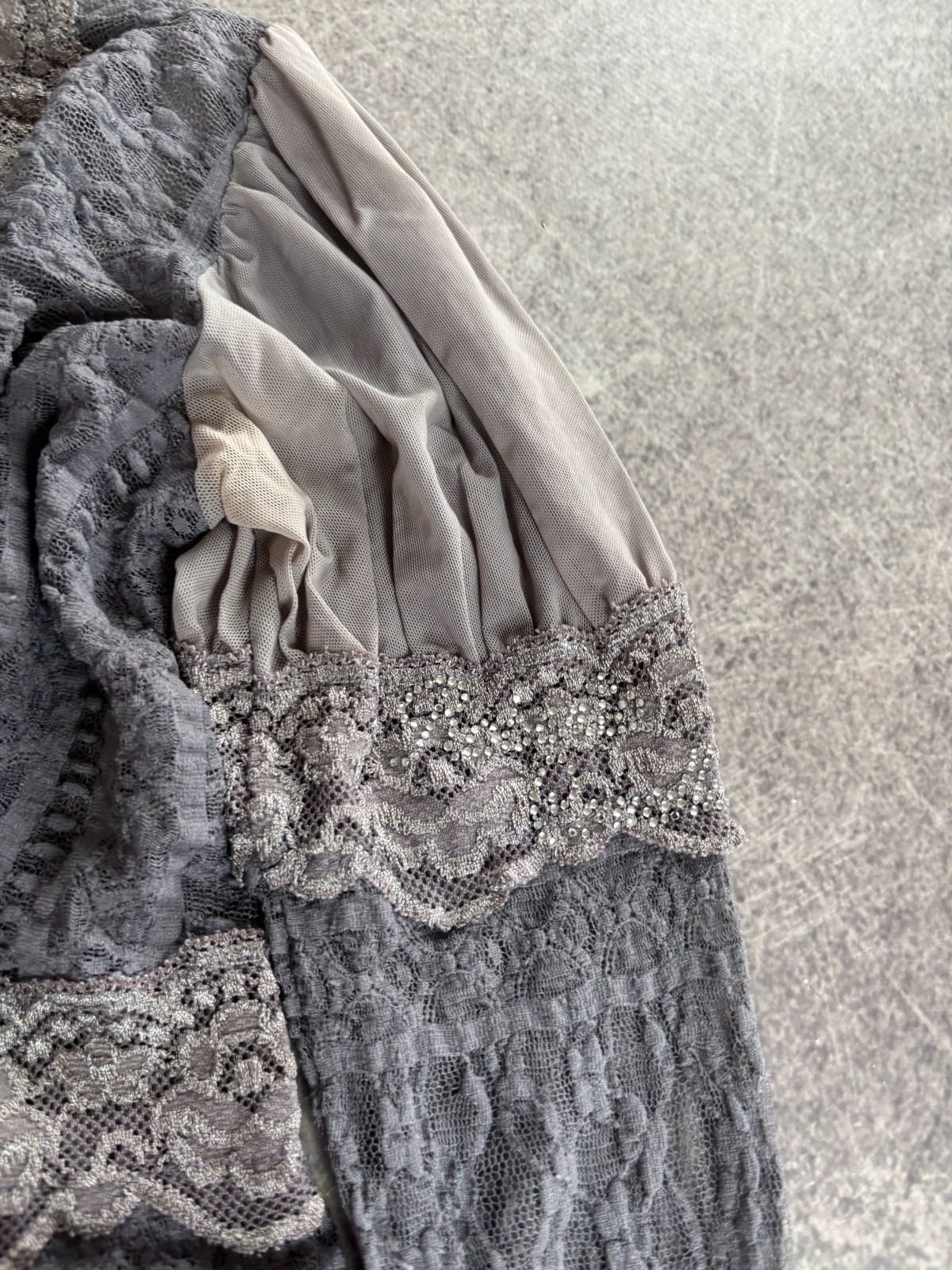 Roberto Cavalli Lace Knit Top Sheer Romantic Boho Designer Luxury Gray Vintage