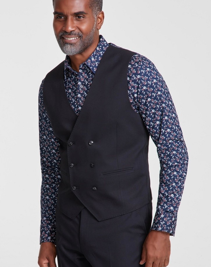 $115 BRAND NEW TAYION Mens XL Solid Black Double Breast Stretch Suit Jacket Vest