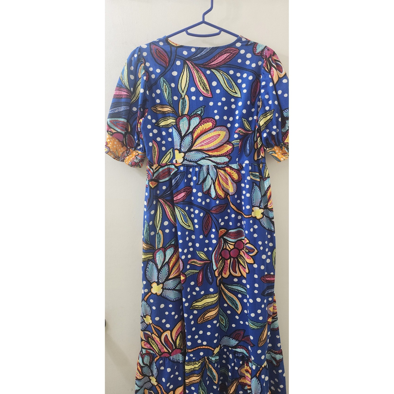 Tabitha Brown for Target Floral Polka Dot Maxi Dress Blue Size 4 V-Neck Pockets