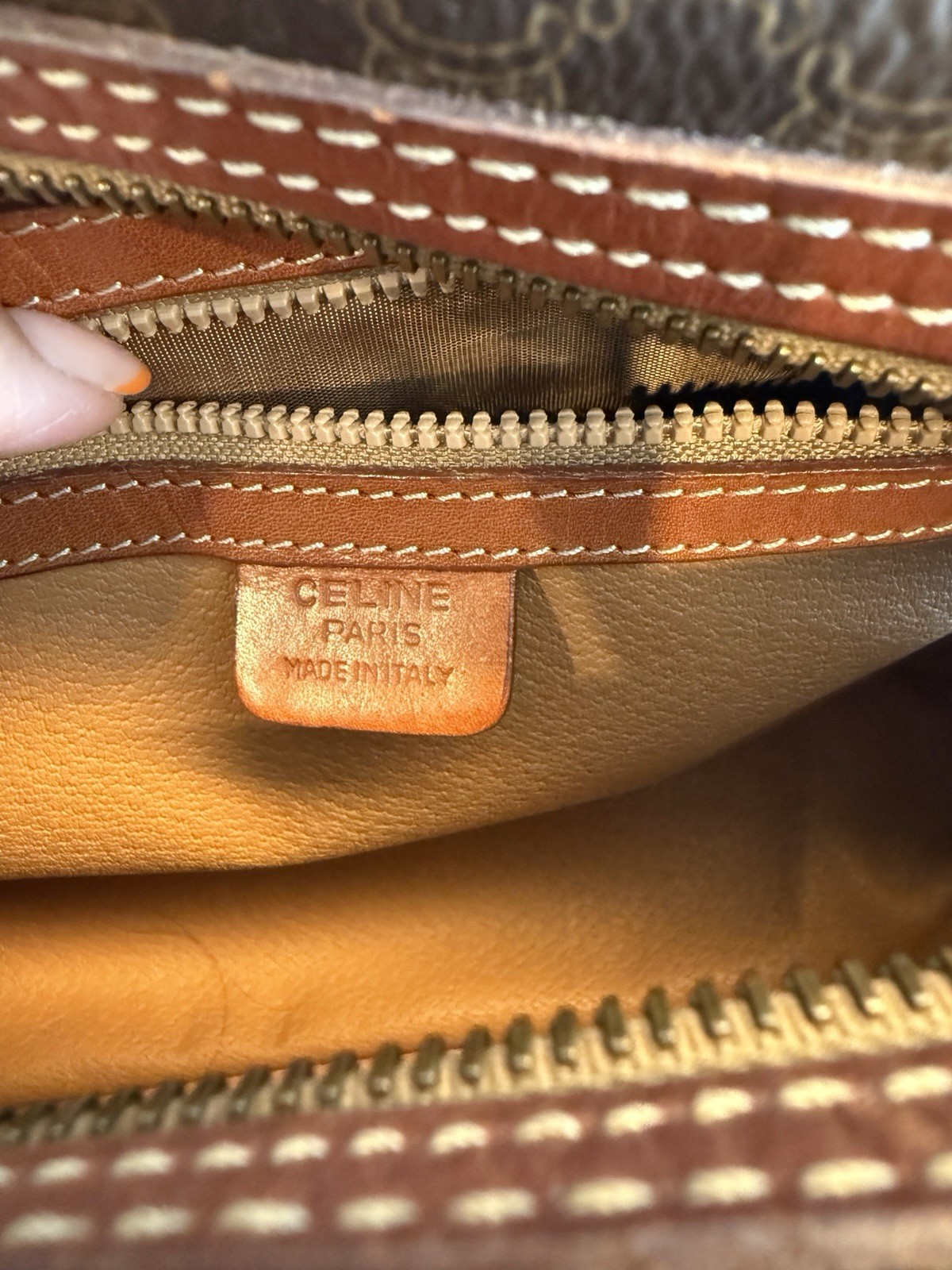 Authentic Vintage Celine Macadam Boston Bag Brown Leather Italy Satchel