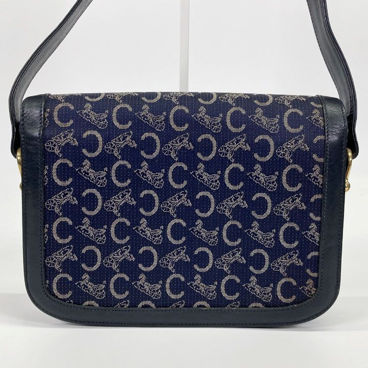 CELINE C Macadam Sulky Shoulder Bag Navy Canvas Leather Vintage Italy Authentic
