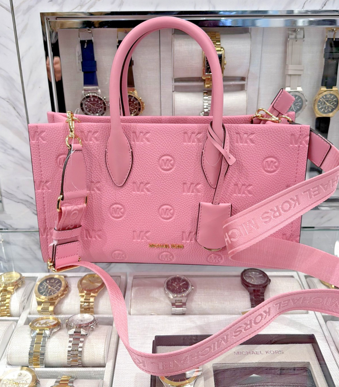 Michael Kors Mirella Medium Top Zip Satchel Powder Pink Carnation