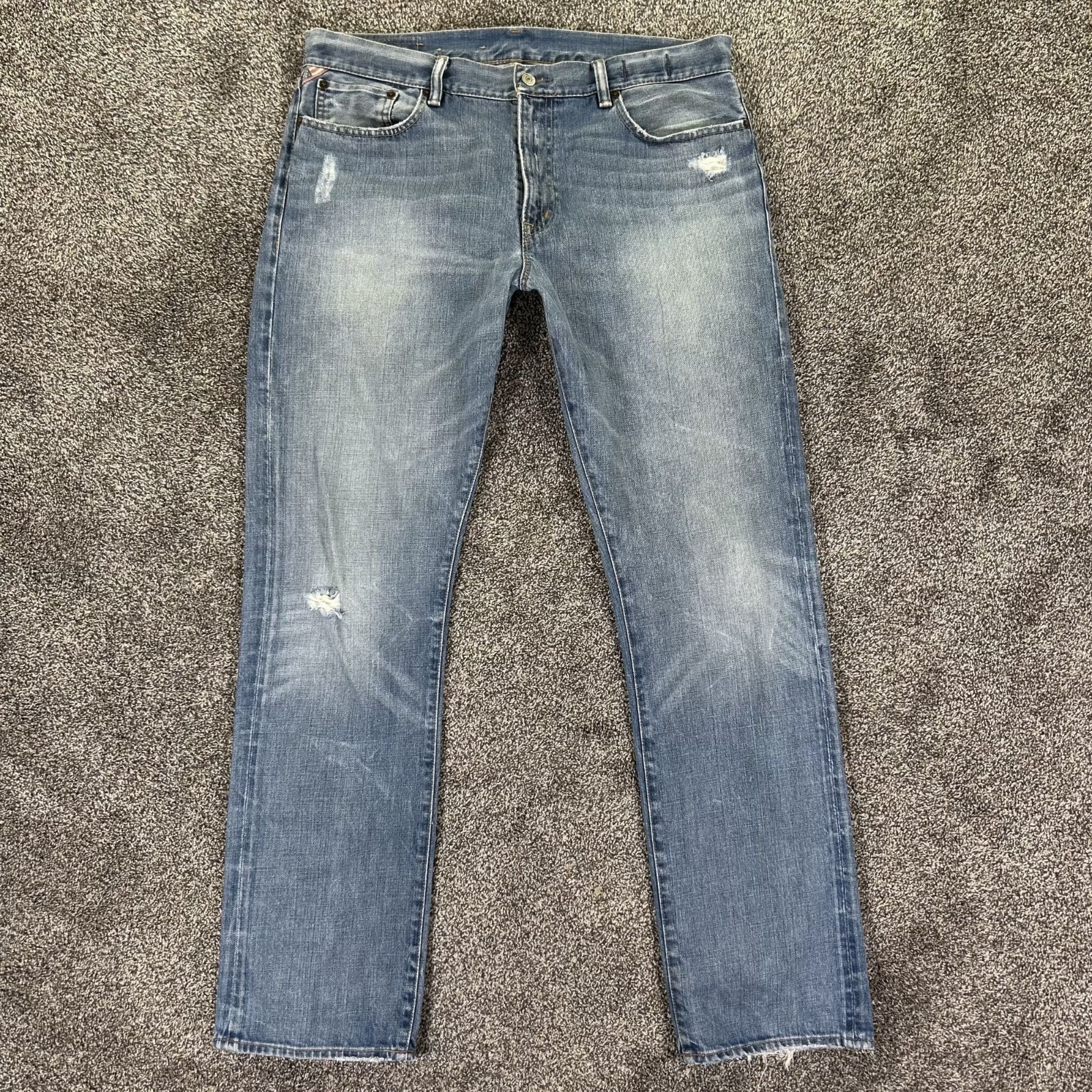 Denim & Supply Ralph Lauren Blue Denim Jeans Mens 36×34 Straight Fit Distressed