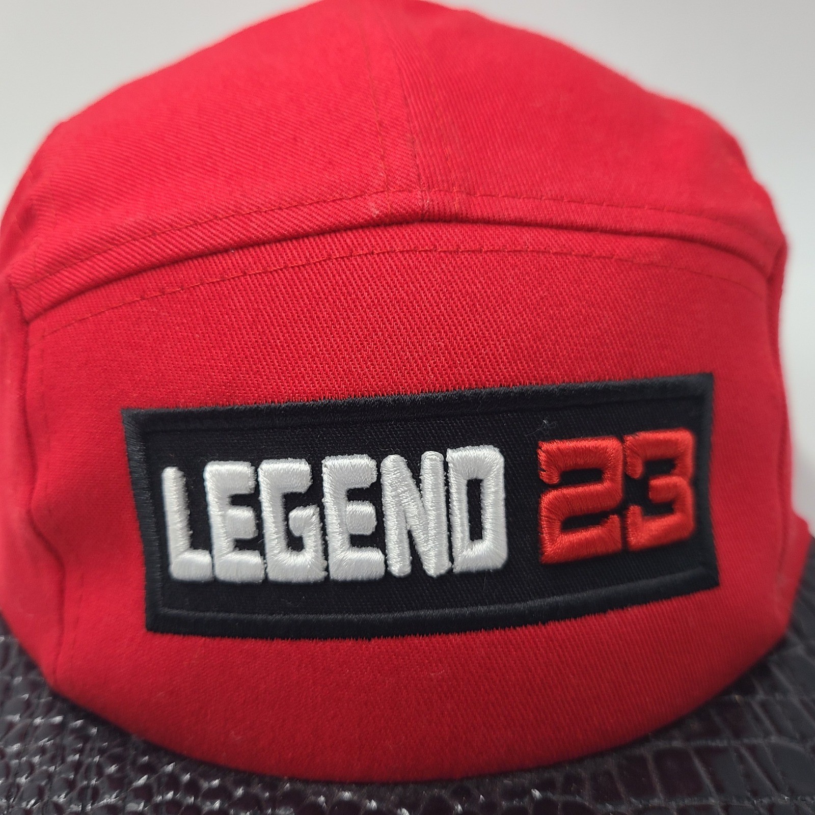 5 Panel Hat Strapback Muka Headwear Red Black Legend 23 Faux Crocodile Brim Men