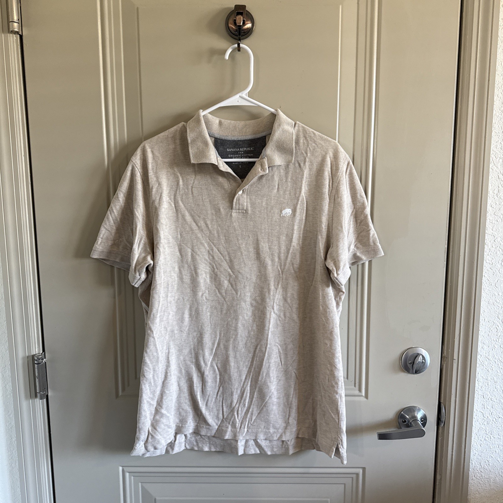 Banana Republic Polo Shirt Men’s Large Tan Pique Organic 100% Cotton Preppy