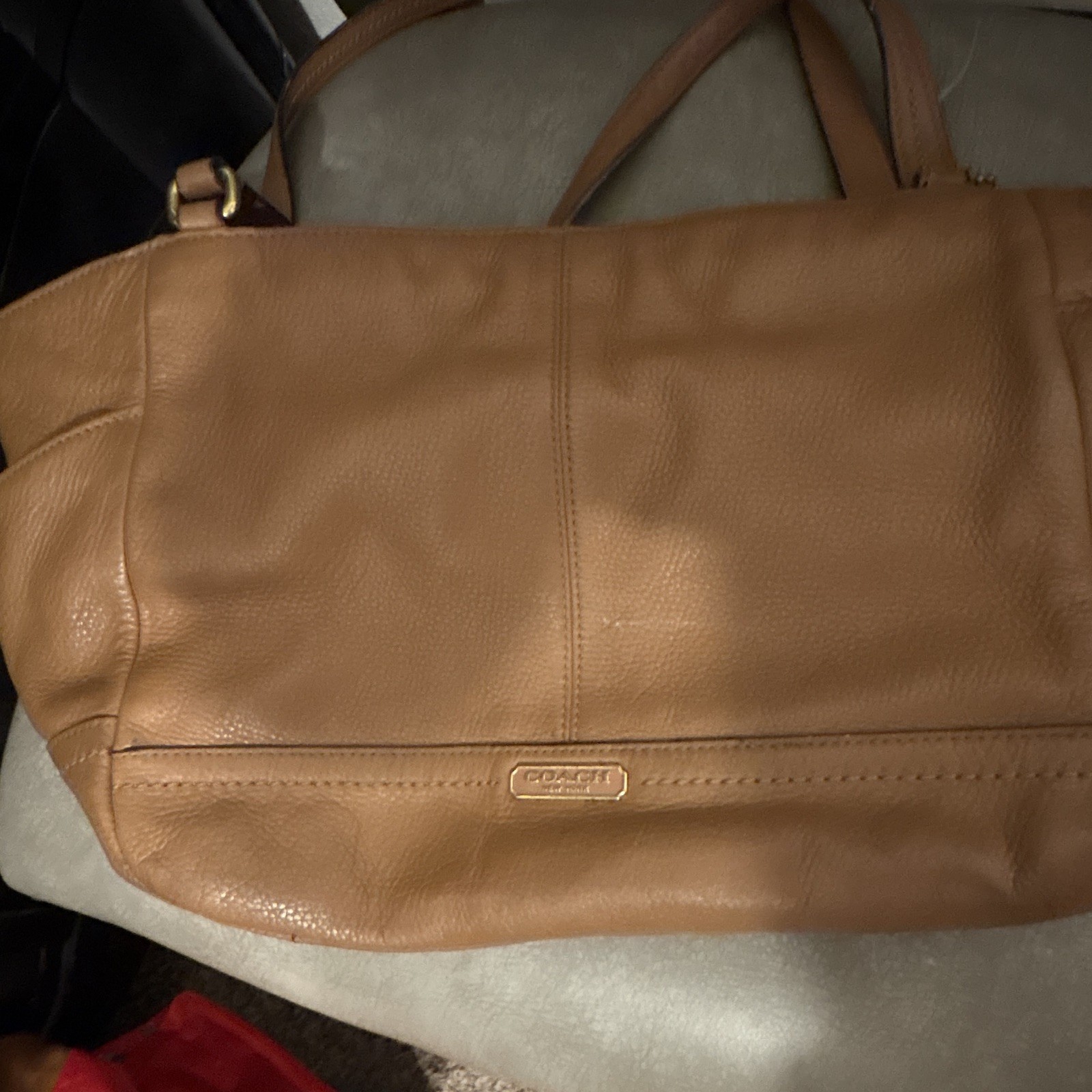 Coach Brown Pebbled Tote Bag w/ Double Handles, Gold Hardware, Stitching