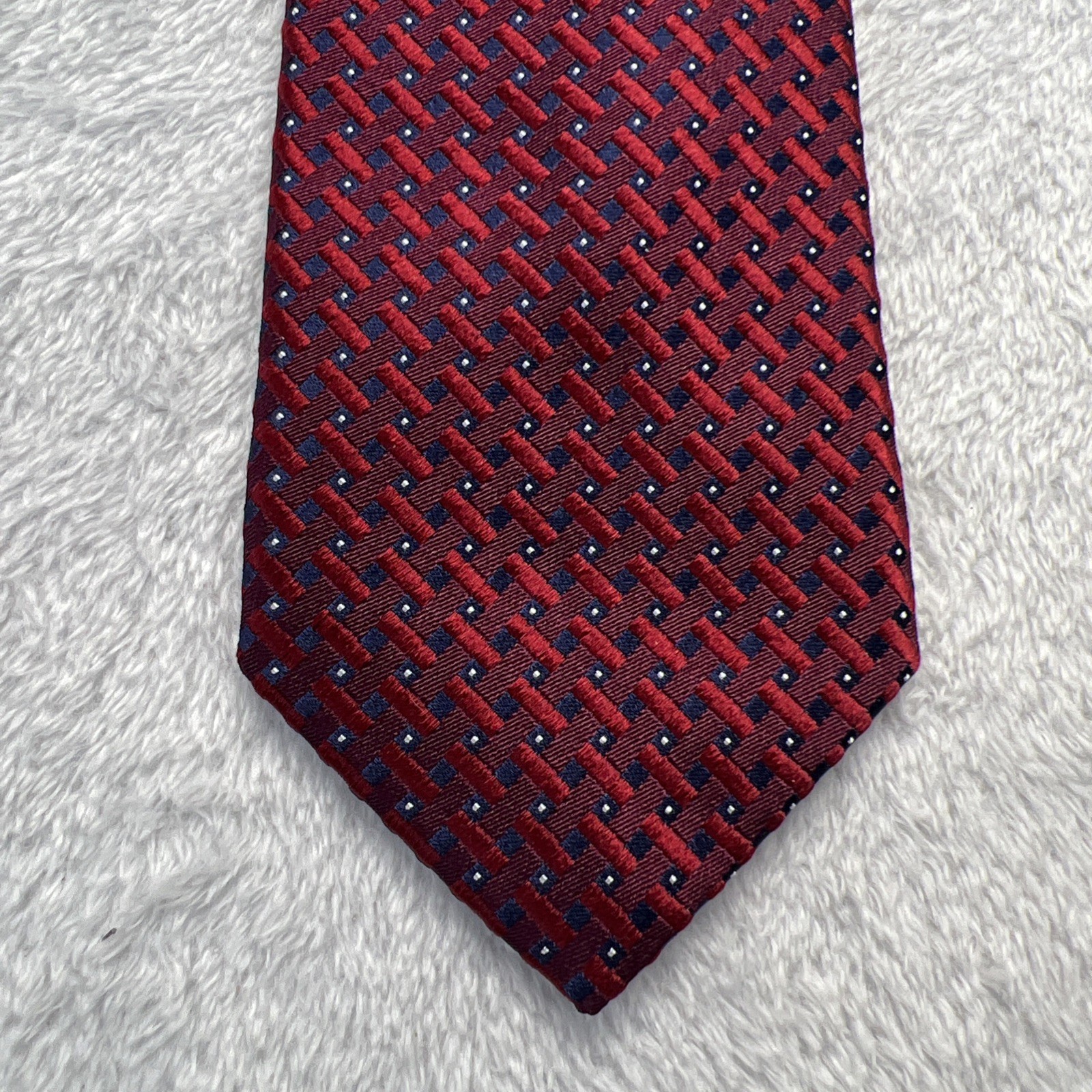 Jos. A. Bank Reserve Red Blue Geometric 3.25×59” 100% Silk Made In China