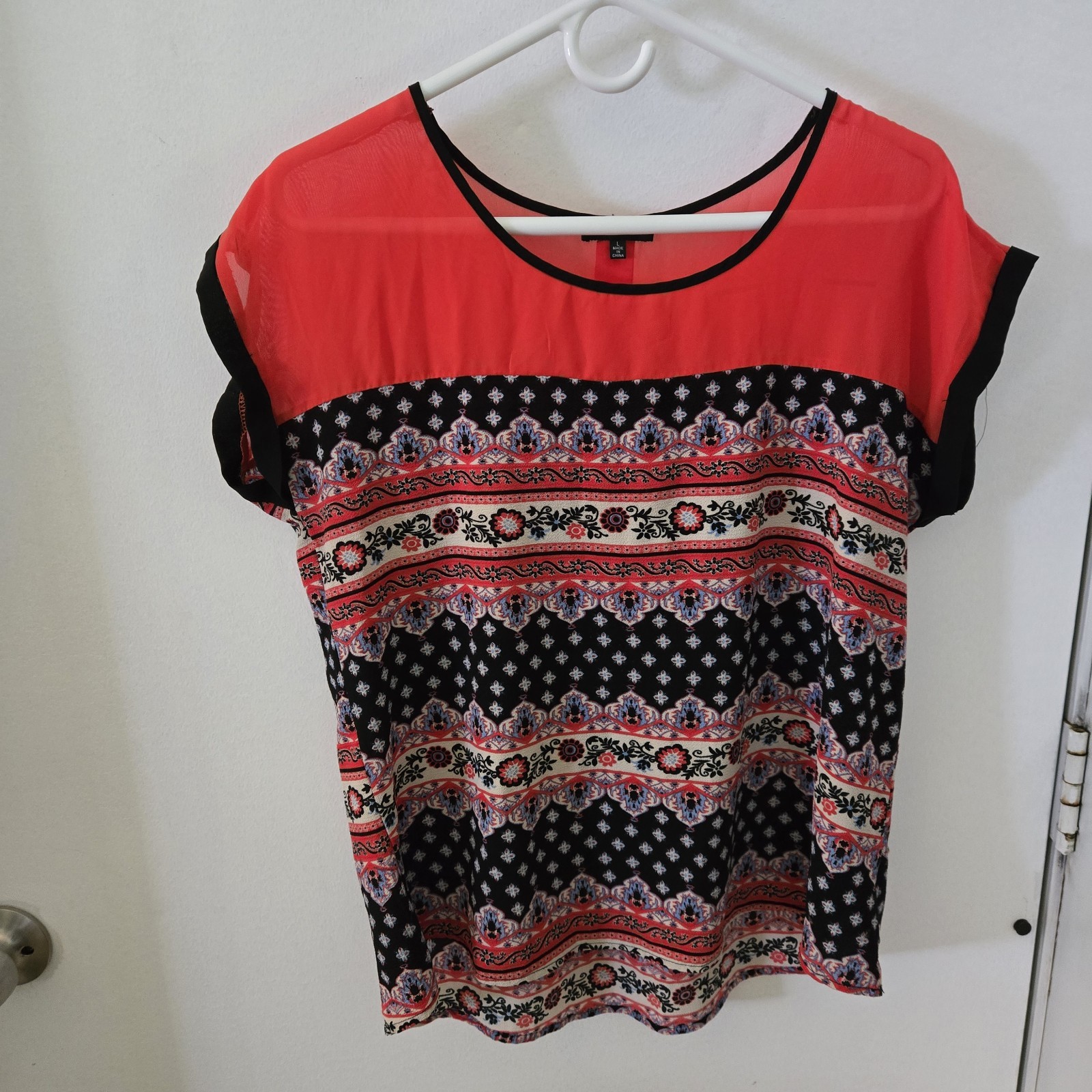love j shirt top blouse, Sleeveless, Multi Color, Boho, Semi-Sheer