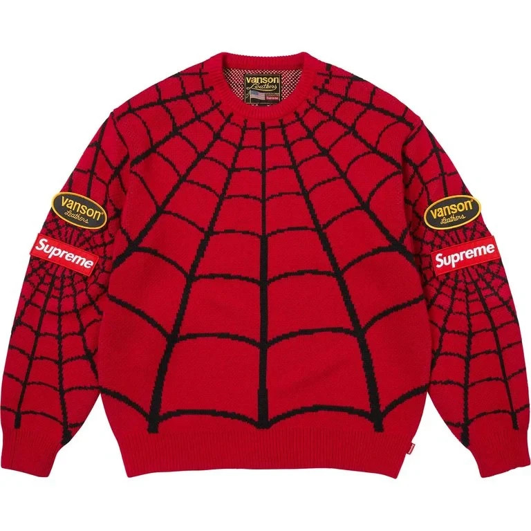 831627 Supreme x Vanson Leathers Spider-Man Sweater Red