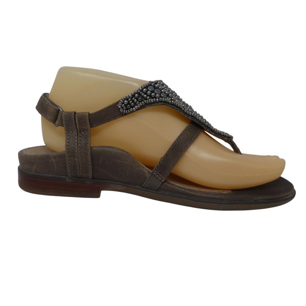 Aetrex Shiela Sandals Women 7 Black Leather Beaded T Strap Thong