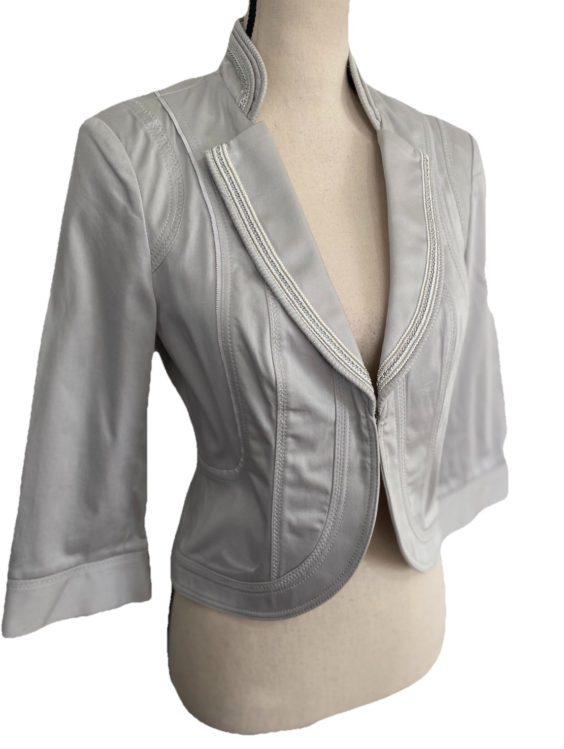 White House Black Market Blazer Jacket Silver Gray Jewel Trim Lightweight Sz 4