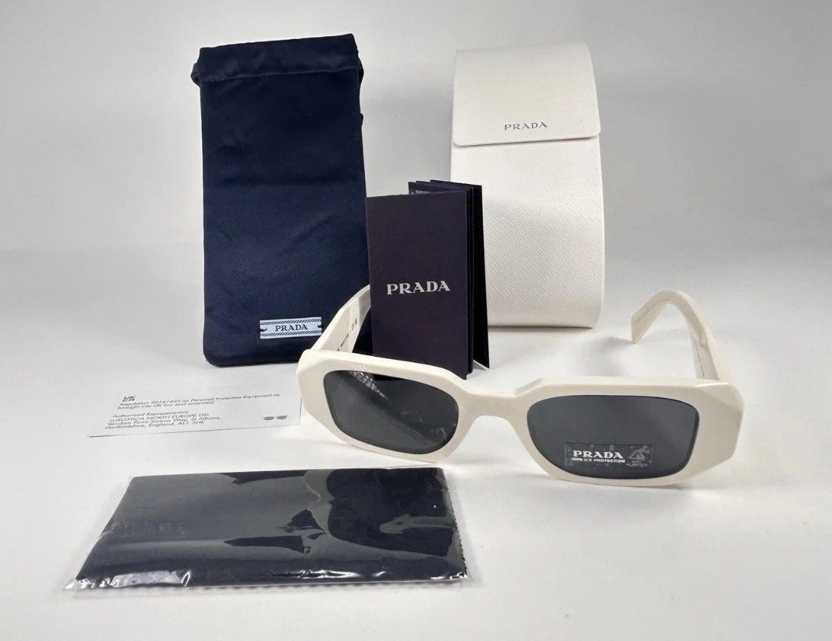 Authentic PRADA SPR 17W 49[]20 142-5S0 Talc Dark Gray Sunglasses