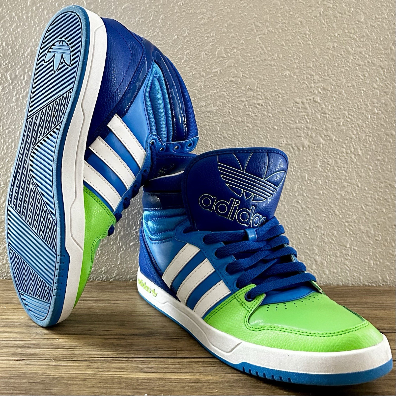 Adidas Blue/Green/White Colorblock Mid Top Lace-Up Sneakers G99390