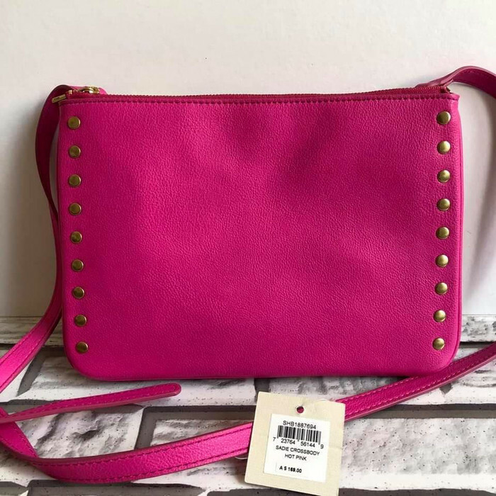 Fossil Sadie Leather Crossbody Hot Pink Studded NWT SHB1887694 $98 Retail FS