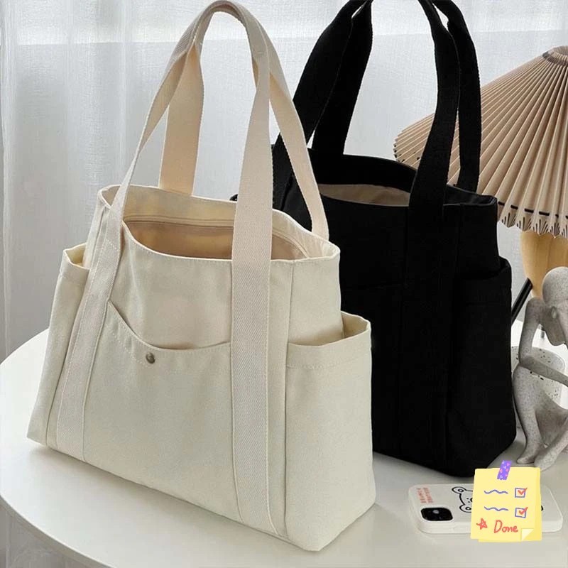 Large Capacity Canvas Tote Bag Work School Commute Shoulder Handbag Zipper