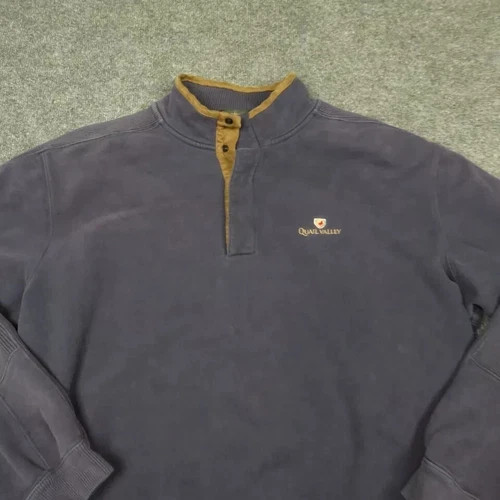 Antigua Sweatshirt Mens Large 1/4 Snap Up Golf Pockets Collared Cotton Blue