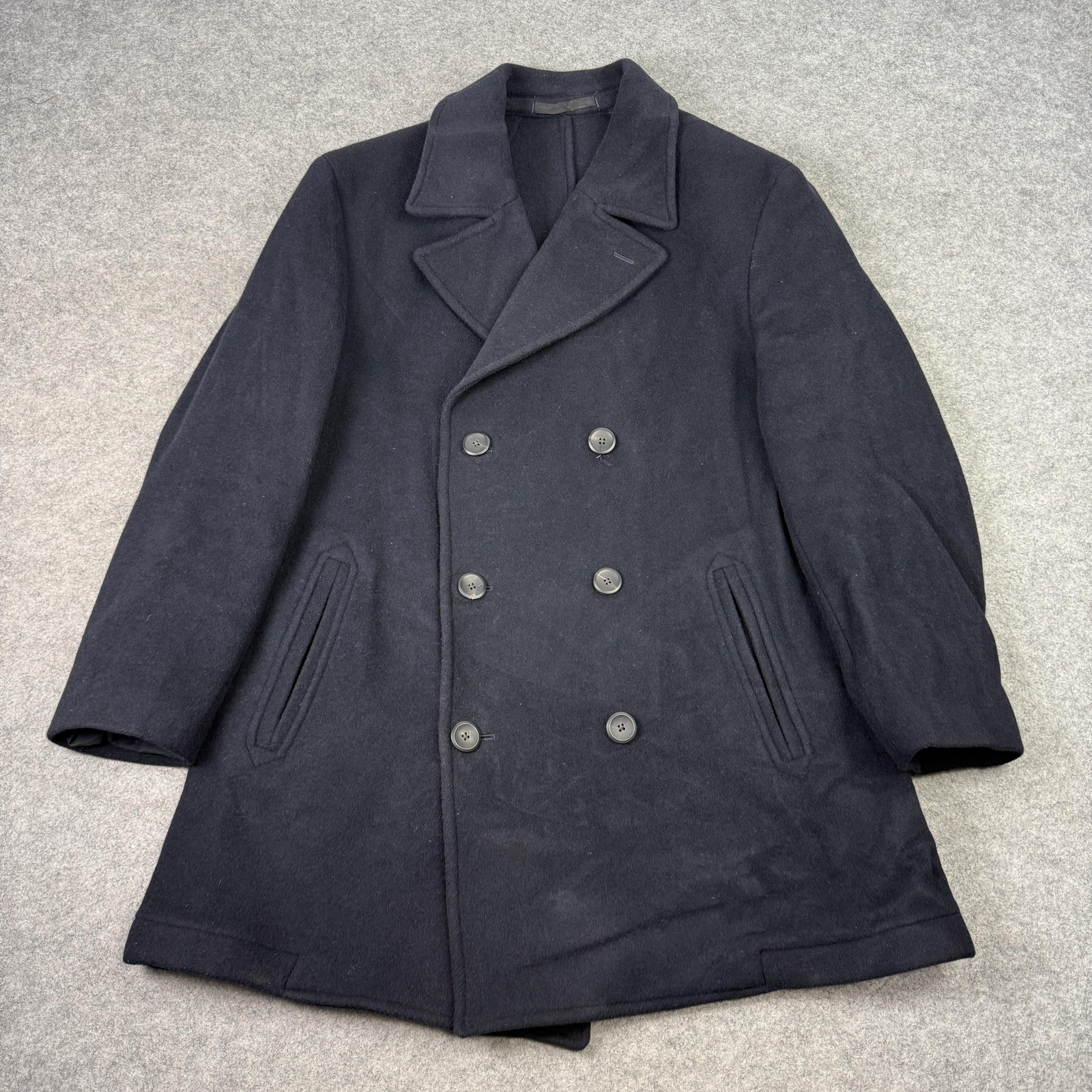 Massimo Dutti Coat Mens UK 42 EU 52 Navy Wool Pea Double Breasted Portugal Made