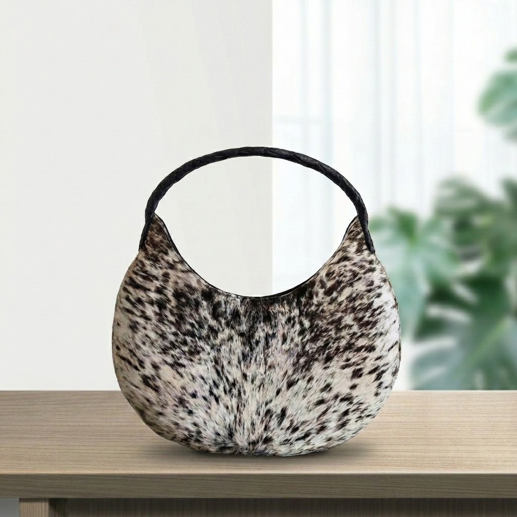 Genuine Cowhide Leather Tote Bag Brown White Hair On Hide Shoulder Handbag
