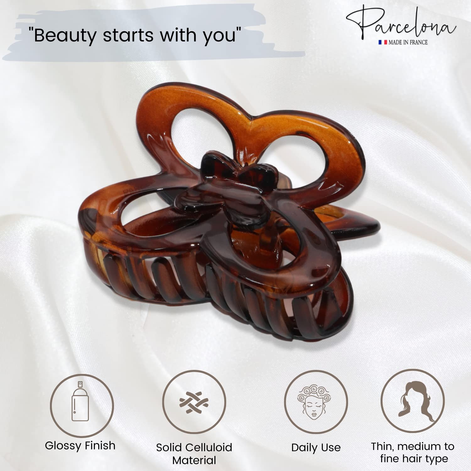 Parcelona French Butterfly Small 2″ Tortoise Shell Brown Cellulose Jaw Claw Clip