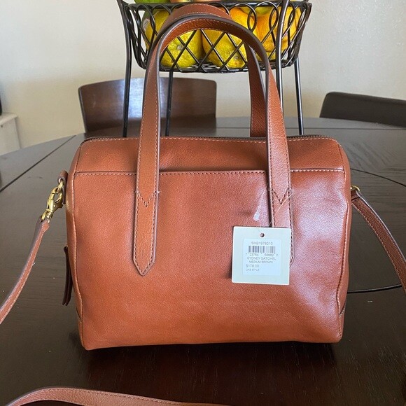 Fossil Sydney Satchel Crossbody Brown Leather Handbag SHB1978210 NWT $180 FS