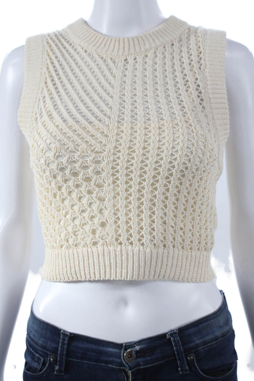 ALC Womens Cropped Sleeveless Tank Ivory Cotton Round Neck Size XS