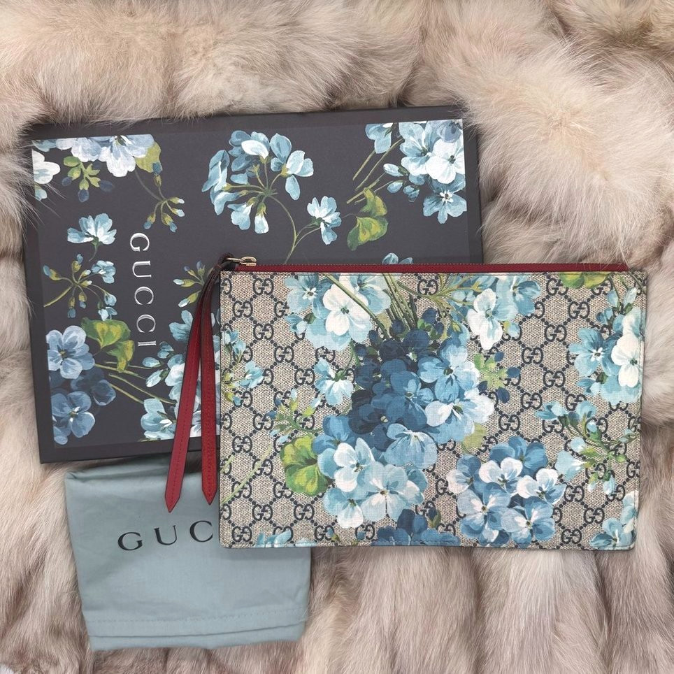 GUCCI Clutch Bag Blooms Flora GG Supreme Purse Handbag PVC Leather 　＃197