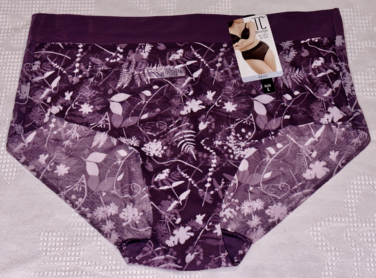 TC FINE INTIMATES Edge Mesh Together Cyanotype Purple Brief Panty Womens Sz L 7