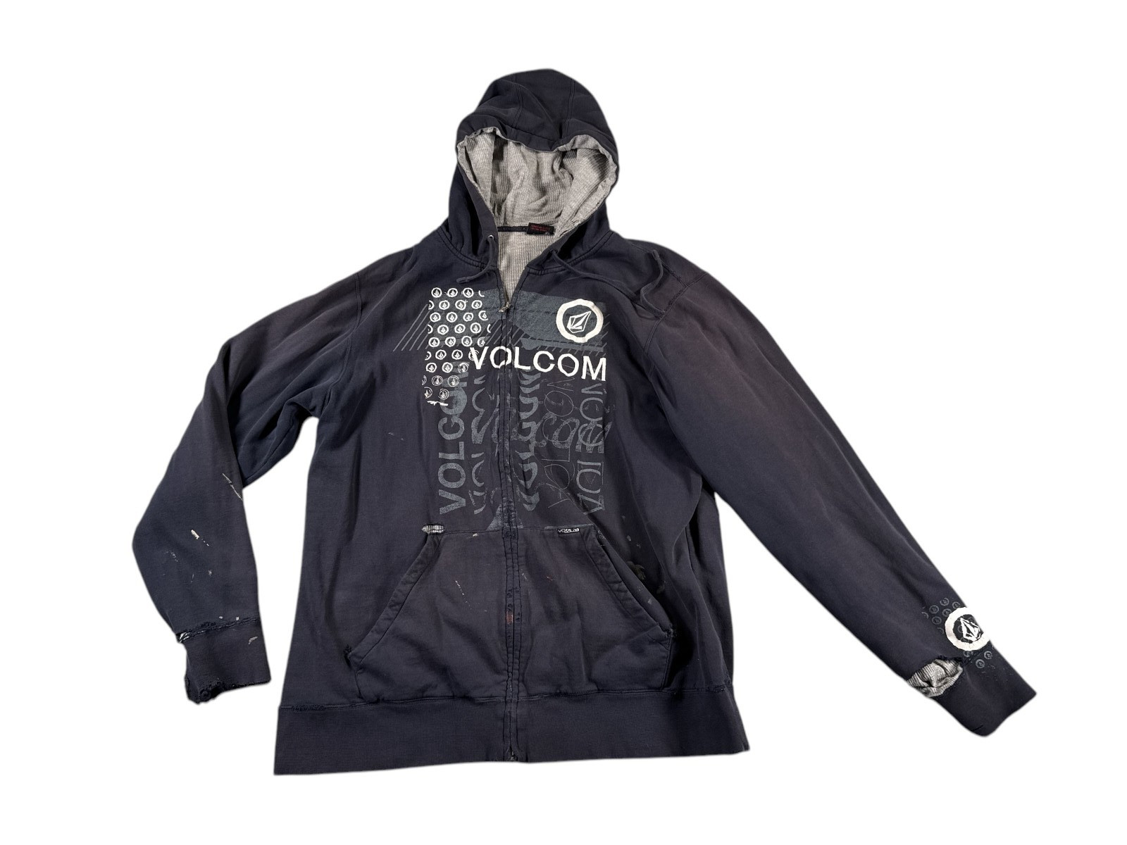 Vintage Y2K Volcom Hoodie Mens XL Blue Skate Baggy Full Zip Up Grunge Lined VTG