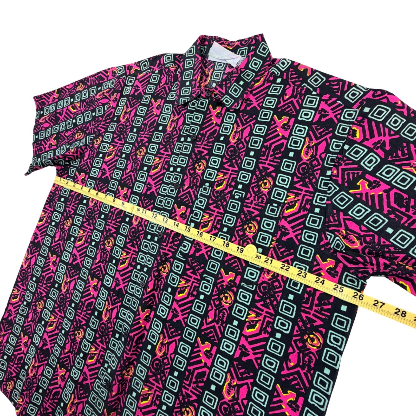 Anchor Point Button Front Shirt Men XLT Tall Pink Cotton Geometric Abstract 90s