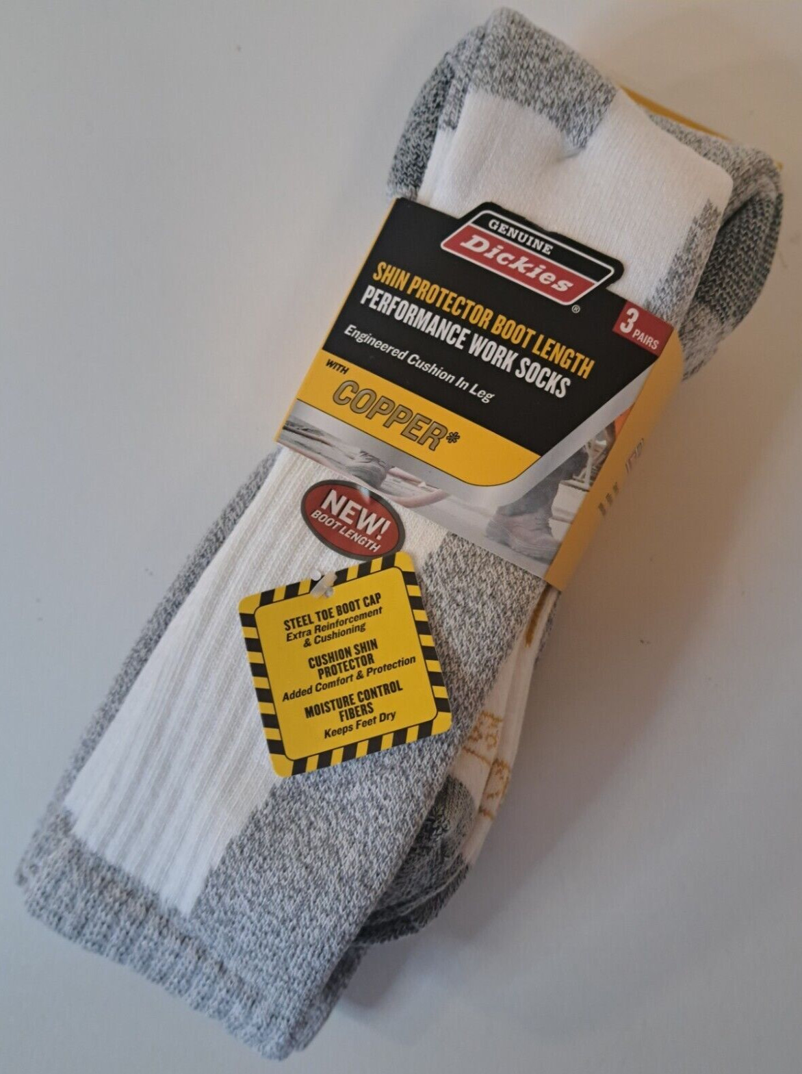 3 Pair Dickies Steel Toe Shin Protector Boot Length Work Sock White 6-12 copper