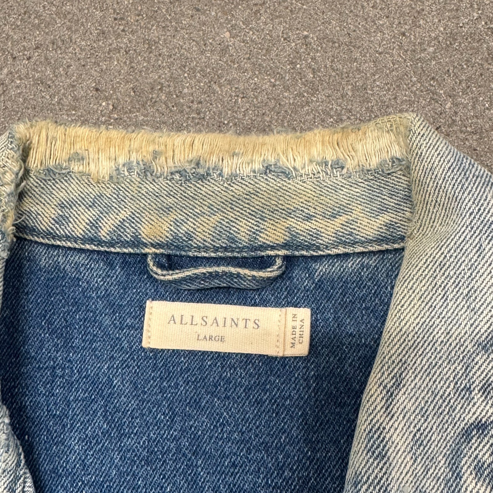 Allsaints Imoku Trucker Jacket Mens Large Blue Denim Long Sleeve Button Front